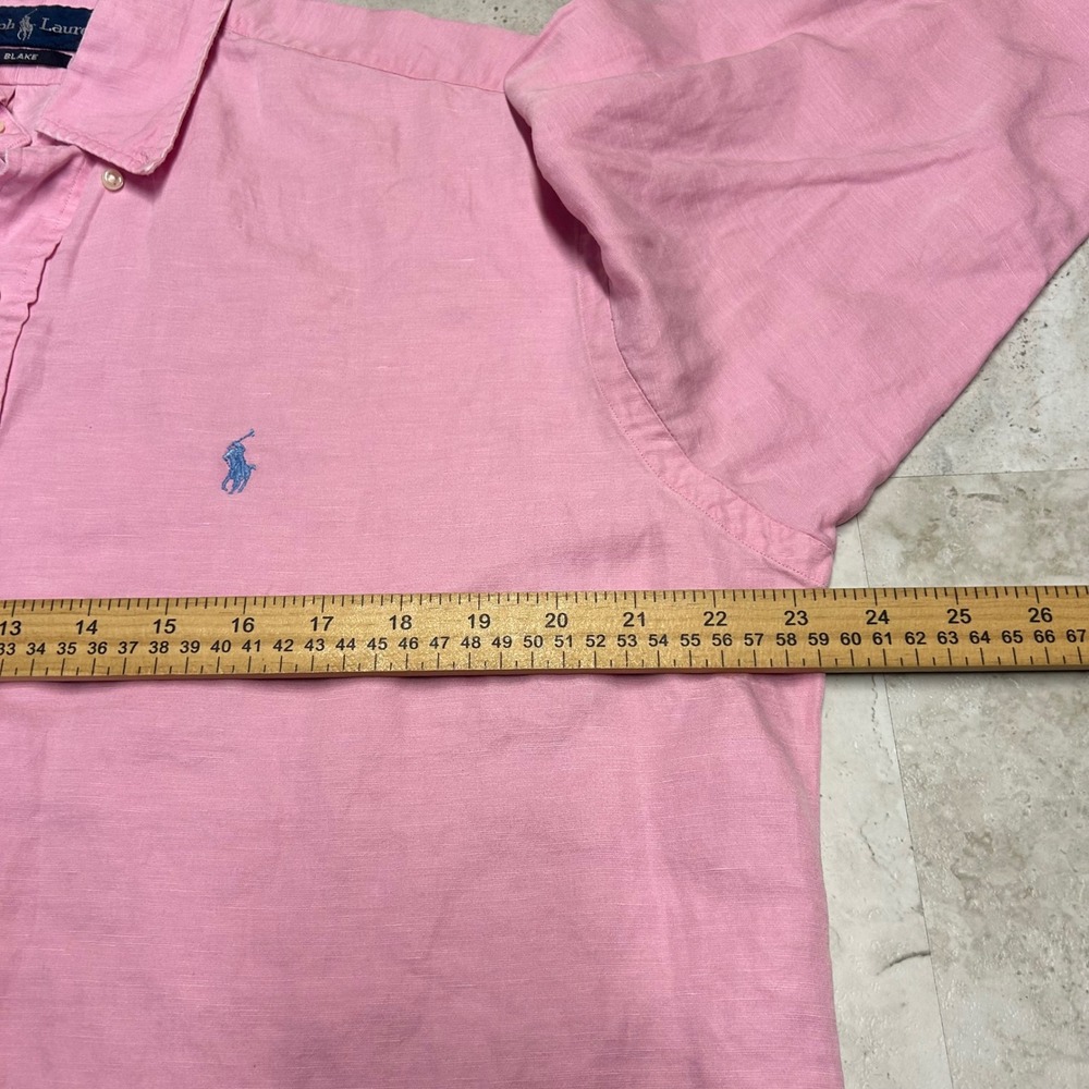 Ralph Lauren Blake Shirt Pink Mens Medium Silk Linen Blend Button Down Pony Logo - Picture 8 of 9